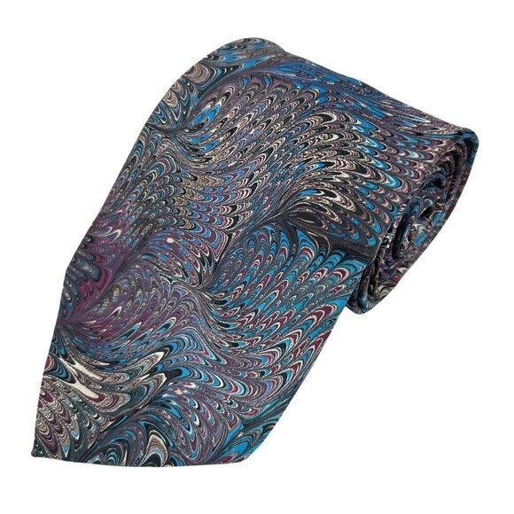 Marbled Masterpieces Other - Marbled Masterpieces Men's Blue Marbled Hand Painted Silk Necktie Tie